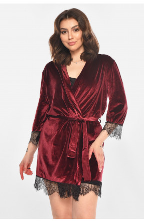 Халат женский велюровый бордового цвета М08/1 212250C Халат женский велюровый бордового цвета М08/1 212250C