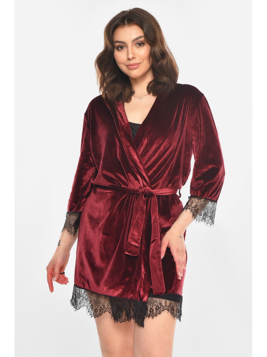 Халат женский велюровый бордового цвета М08/1 212250C