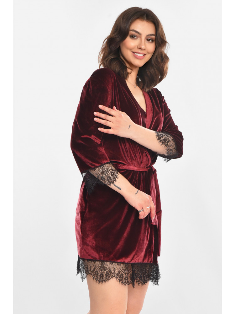 Халат женский велюровый бордового цвета М08/1 212250C