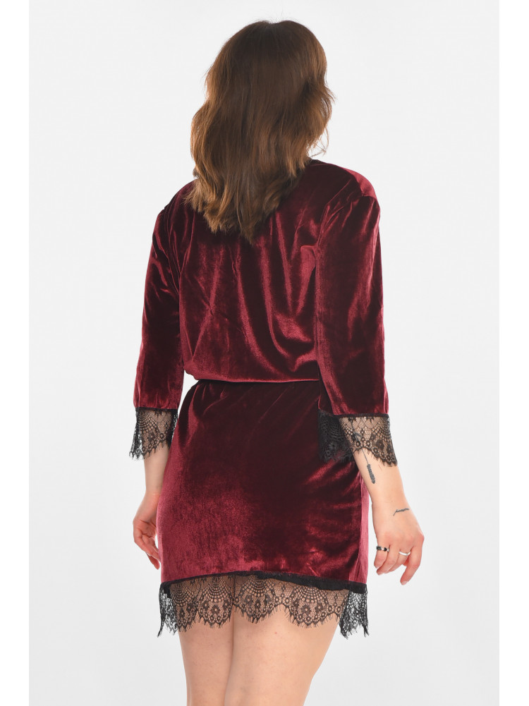 Халат женский велюровый бордового цвета М08/1 212250C