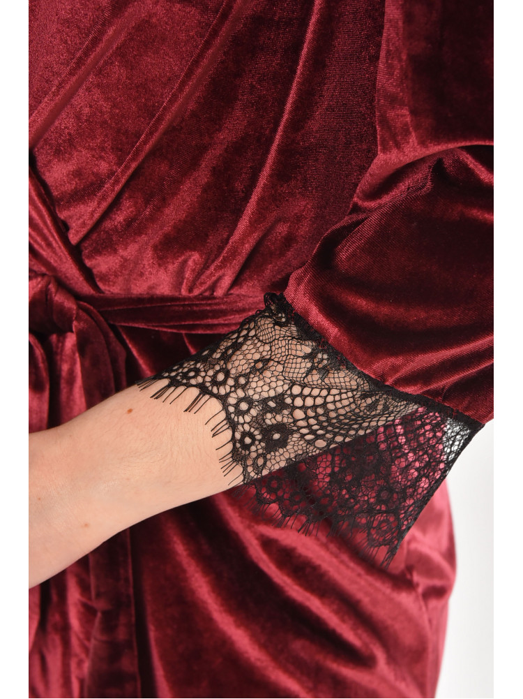 Халат женский велюровый бордового цвета М08/1 212250C