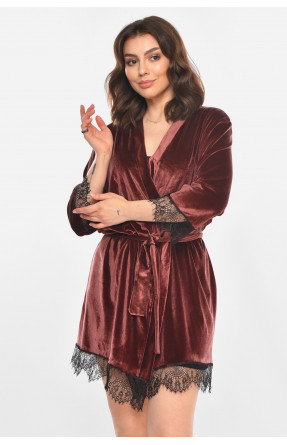 Халат женский полубатальный велюровый шоколадного цвета М08/1 212253C Халат женский полубатальный велюровый шоколадного цвета М08/1 212253C