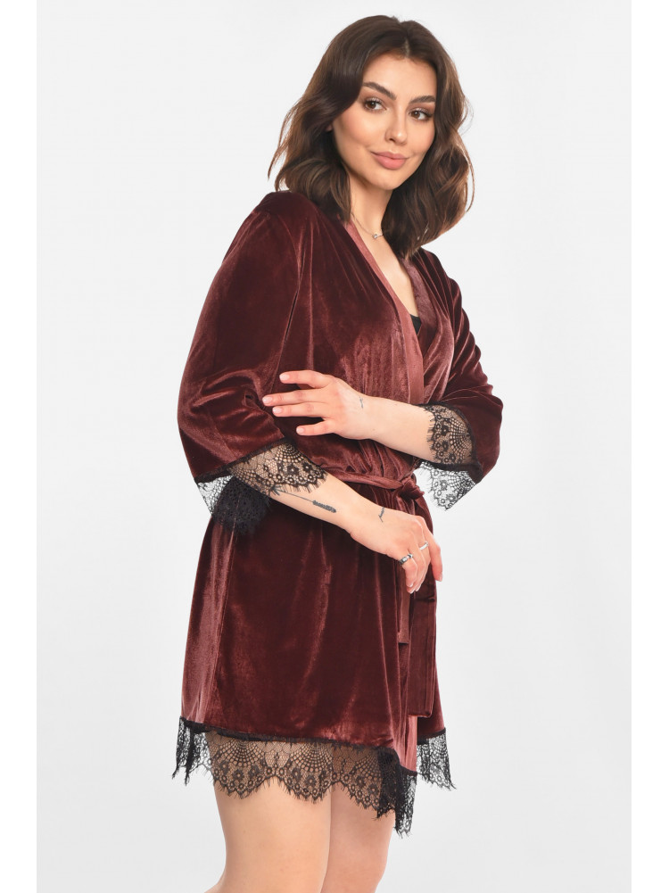 Халат женский полубатальный велюровый шоколадного цвета М08/1 212253C