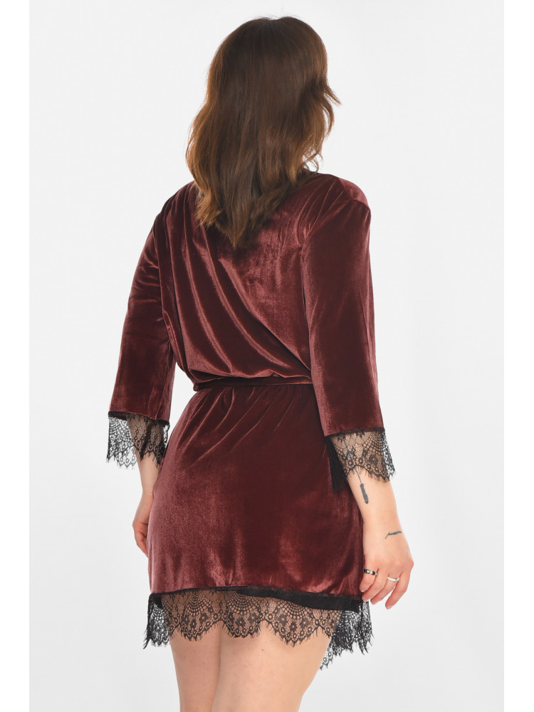 Халат женский полубатальный велюровый шоколадного цвета М08/1 212253C