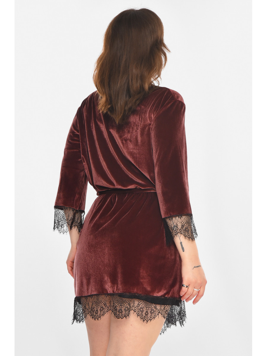 Халат женский полубатальный велюровый шоколадного цвета М08/1 212253C