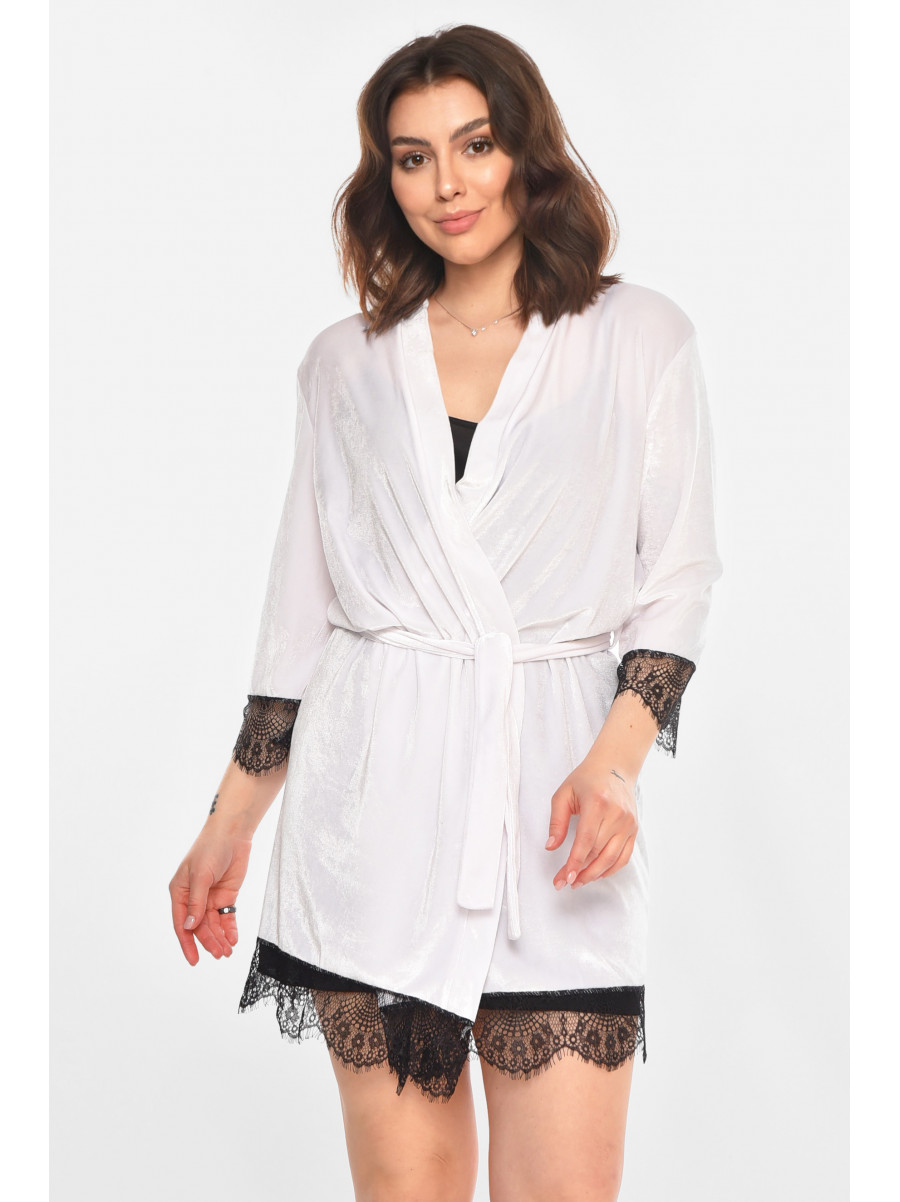 Халат женский велюровый белого цвета М08/1 212255C