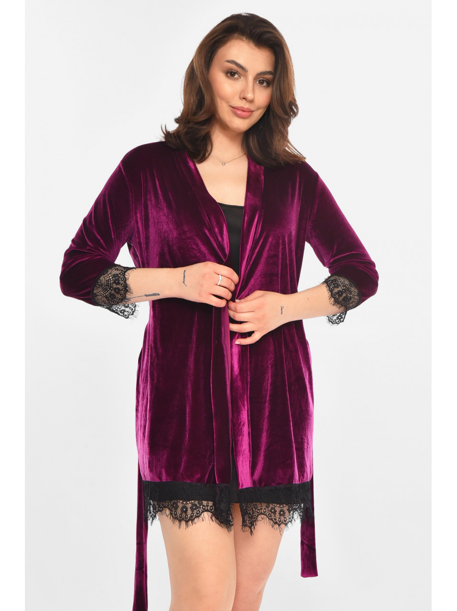 Халат женский велюровый тёмно-фиолетового цвета М08/1 212256C