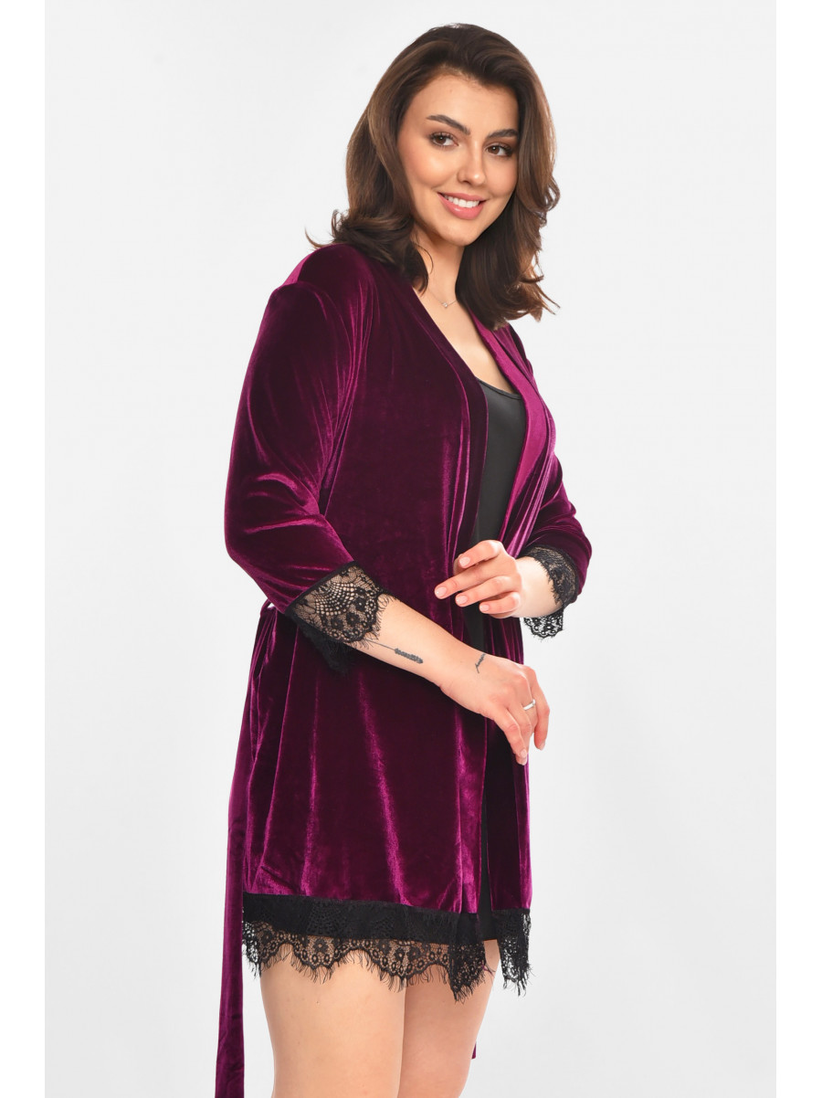 Халат женский велюровый тёмно-фиолетового цвета М08/1 212256C
