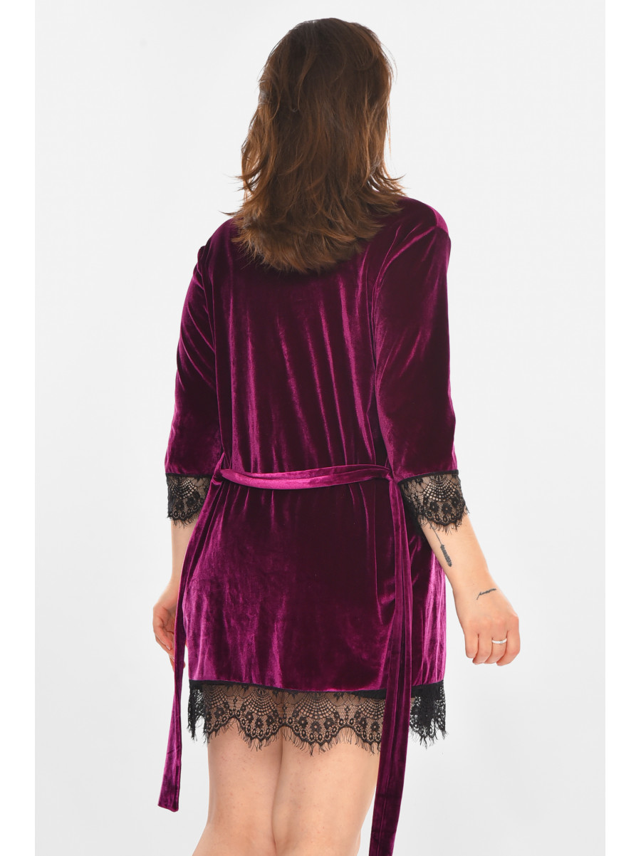 Халат женский велюровый тёмно-фиолетового цвета М08/1 212256C