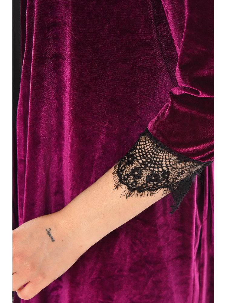 Халат женский велюровый тёмно-фиолетового цвета М08/1 212256C