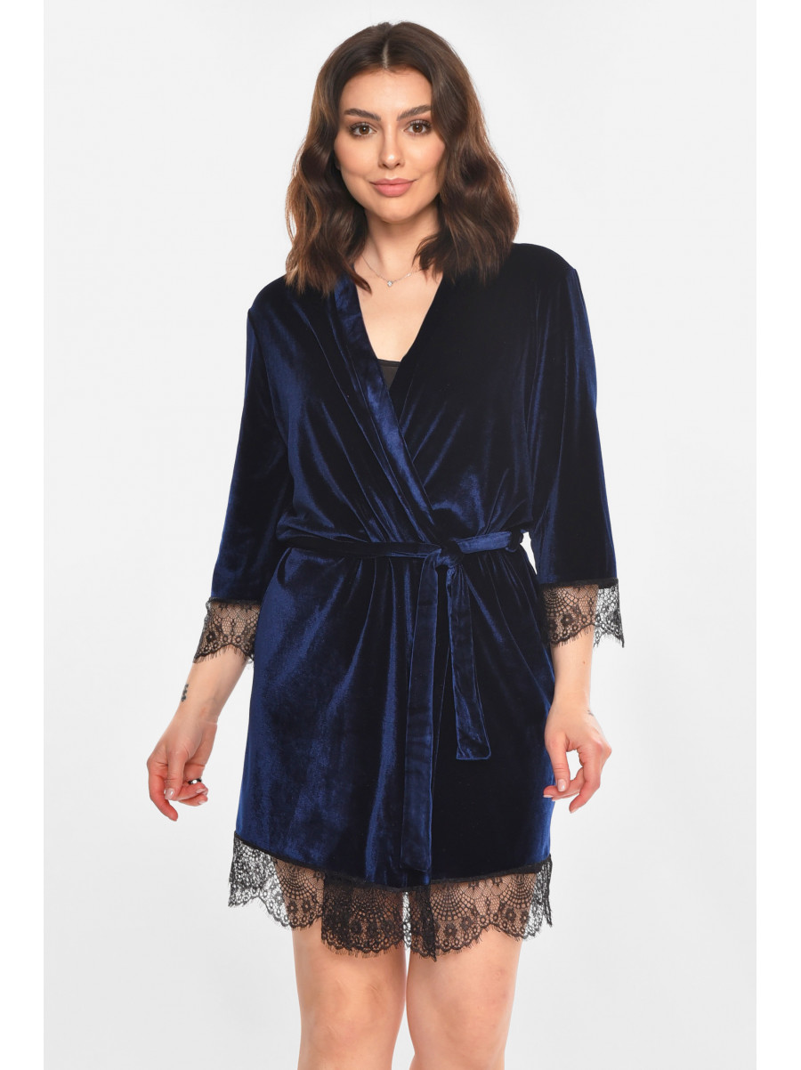 Халат женский велюровый тёмно-синего цвета М08/1 212257C