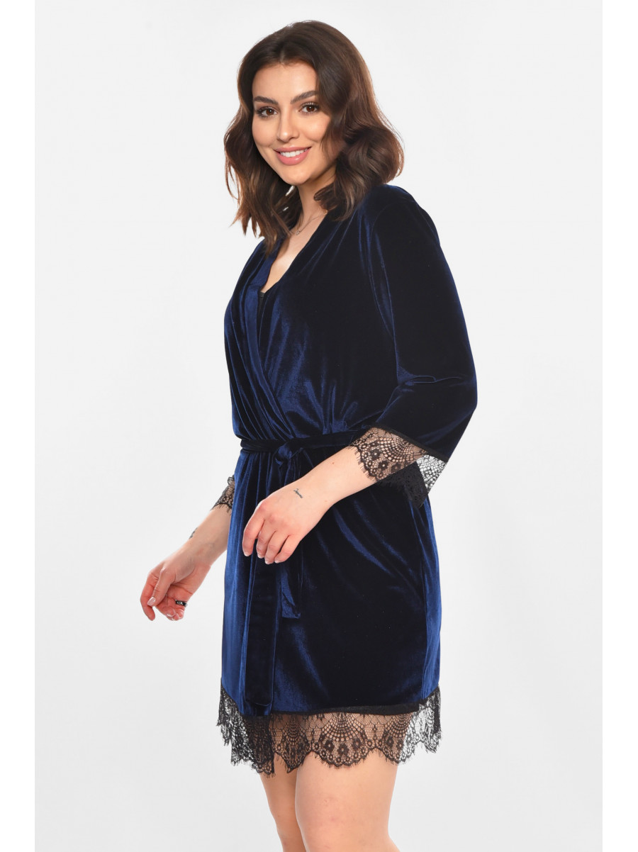 Халат женский велюровый тёмно-синего цвета М08/1 212257C
