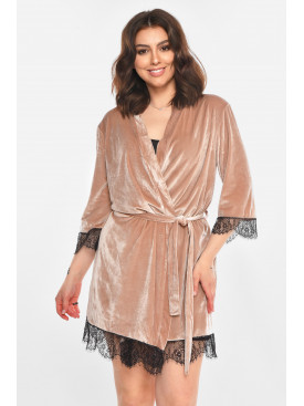 Халат жіночий напівбатальний велюровий пудрового кольору М06/1 212258C