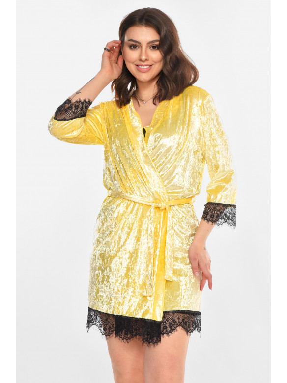 Халат женский велюровый жёлтого цвета М08 212260C