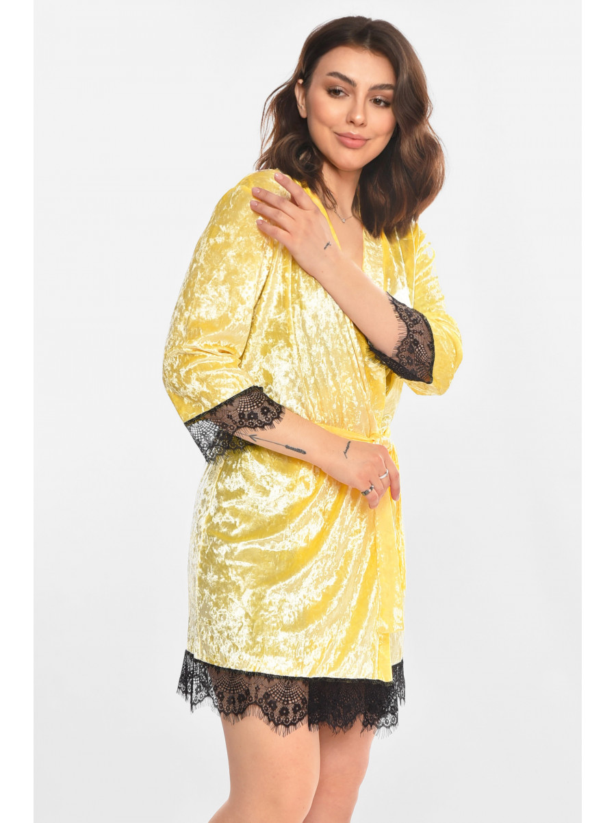 Халат женский велюровый жёлтого цвета М08 212260C