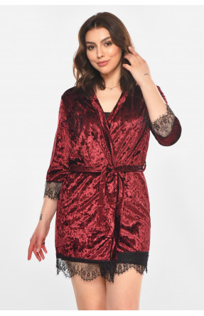 Халат женский велюровый бордового цвета М08 212261C