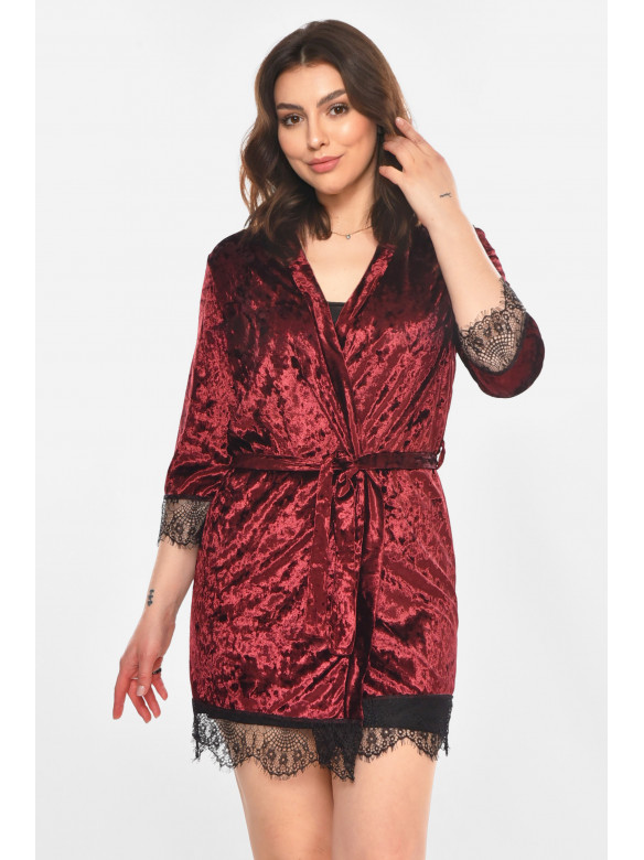 Халат женский велюровый бордового цвета М08 212261C