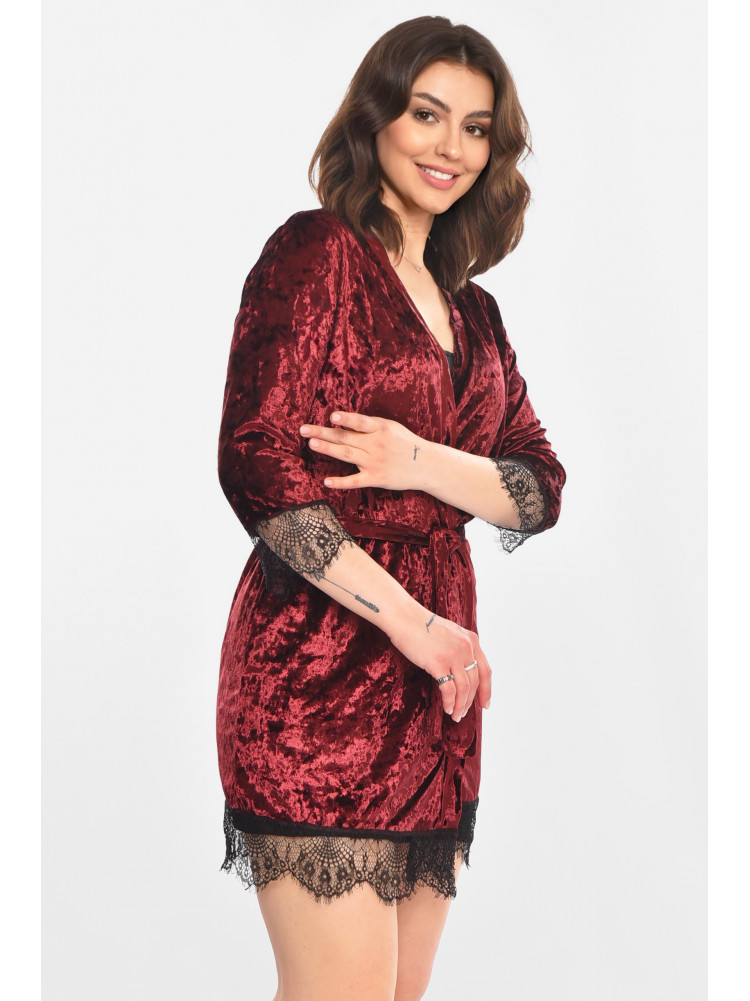 Халат женский велюровый бордового цвета М08 212261C
