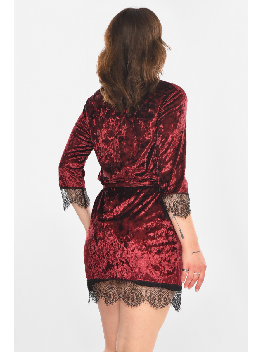 Халат женский велюровый бордового цвета М08 212261C