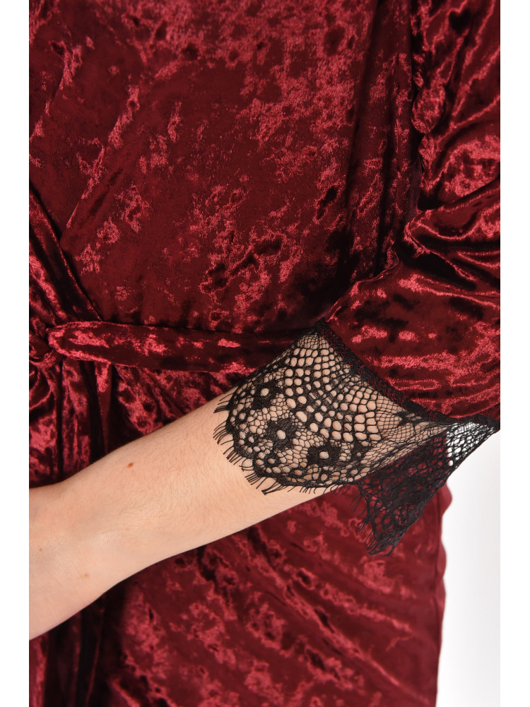 Халат женский велюровый бордового цвета М08 212261C