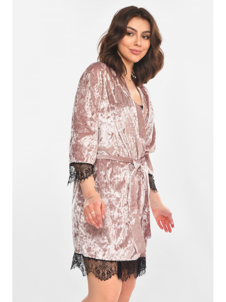 Халат женский полубатальный велюровый сиреневого цвета М06 212262C