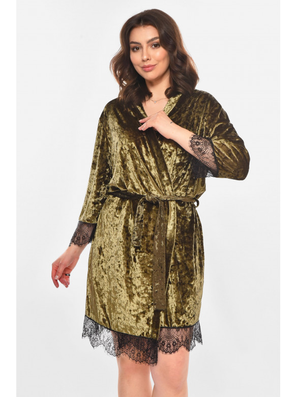 Халат женский велюровый оливкового цвета М06 212269C