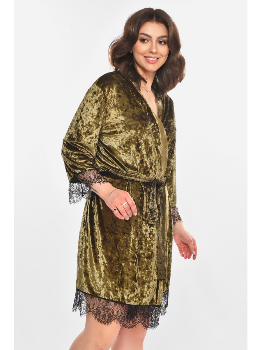 Халат женский велюровый оливкового цвета М06 212269C