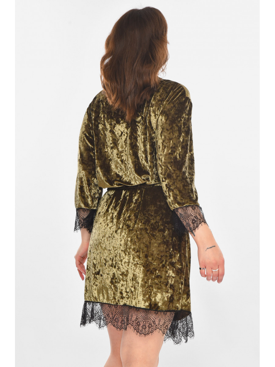 Халат женский велюровый оливкового цвета М06 212269C