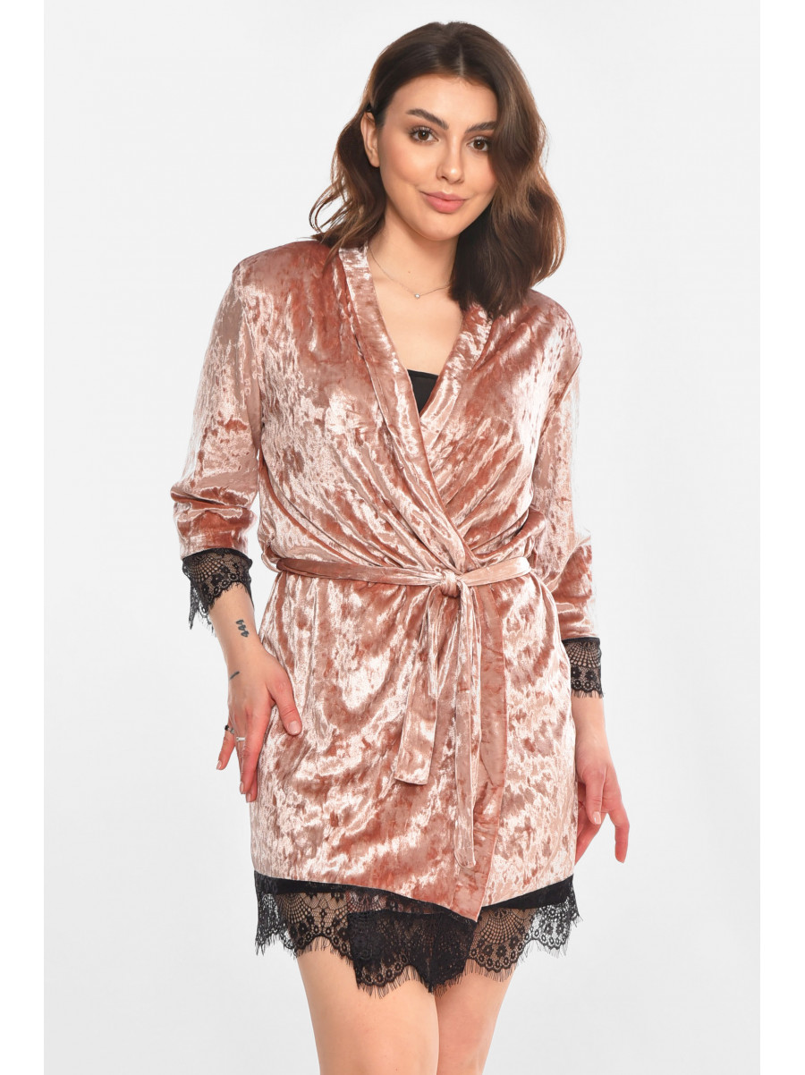 Халат женский велюровый сиреневого цвета М08 212273C