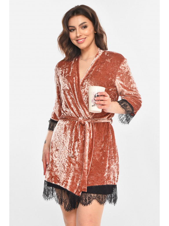 Халат женский велюровый тёмно-розового цвета М06 212274C