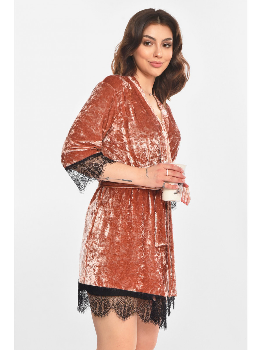 Халат женский велюровый тёмно-розового цвета М06 212274C