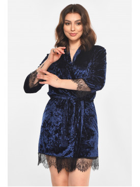 Халат женский велюровый тёмно-синего цвета М06 212276C Халат женский велюровый тёмно-синего цвета М06 212276C