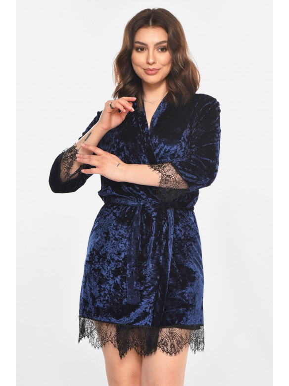 Халат женский велюровый тёмно-синего цвета М06 212276C