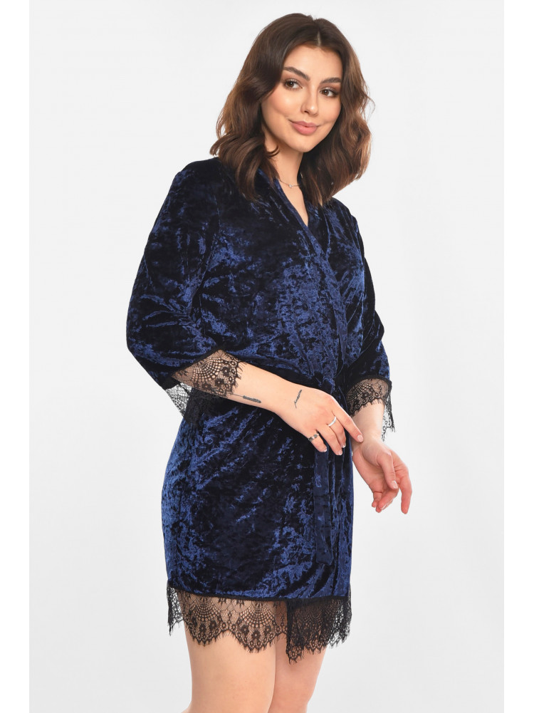 Халат женский велюровый тёмно-синего цвета М06 212276C