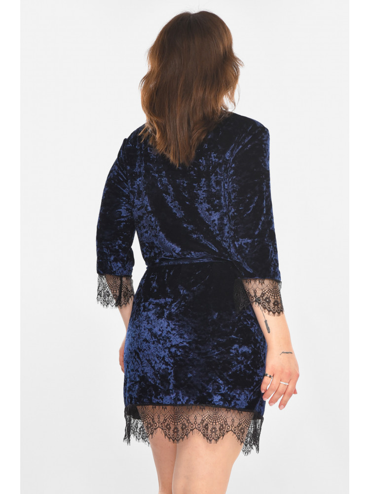 Халат женский велюровый тёмно-синего цвета М06 212276C