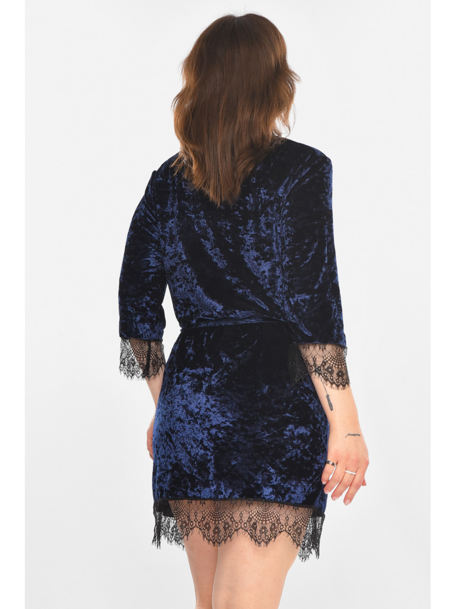 Халат женский велюровый тёмно-синего цвета М06 212276C