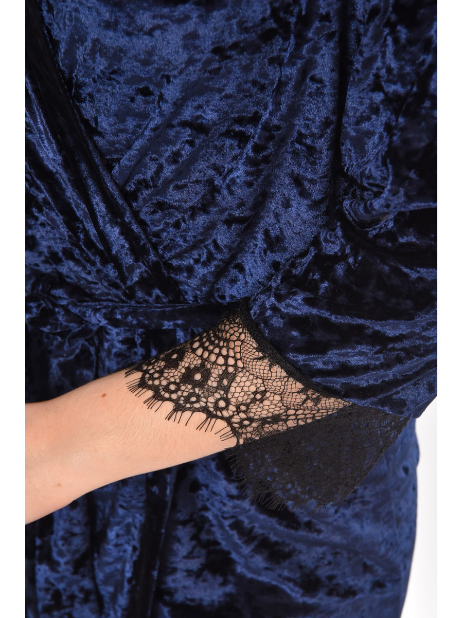 Халат женский велюровый тёмно-синего цвета М06 212276C