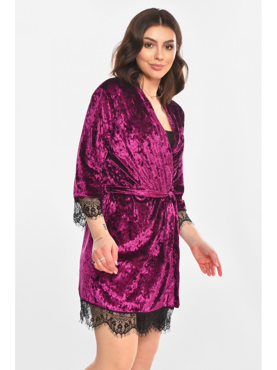 Халат женский велюровый фиолетового цвета М06 212277C