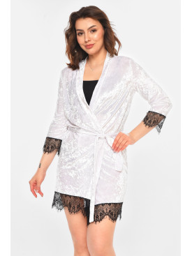 Халат женский велюровый белого цвета М06 212278C