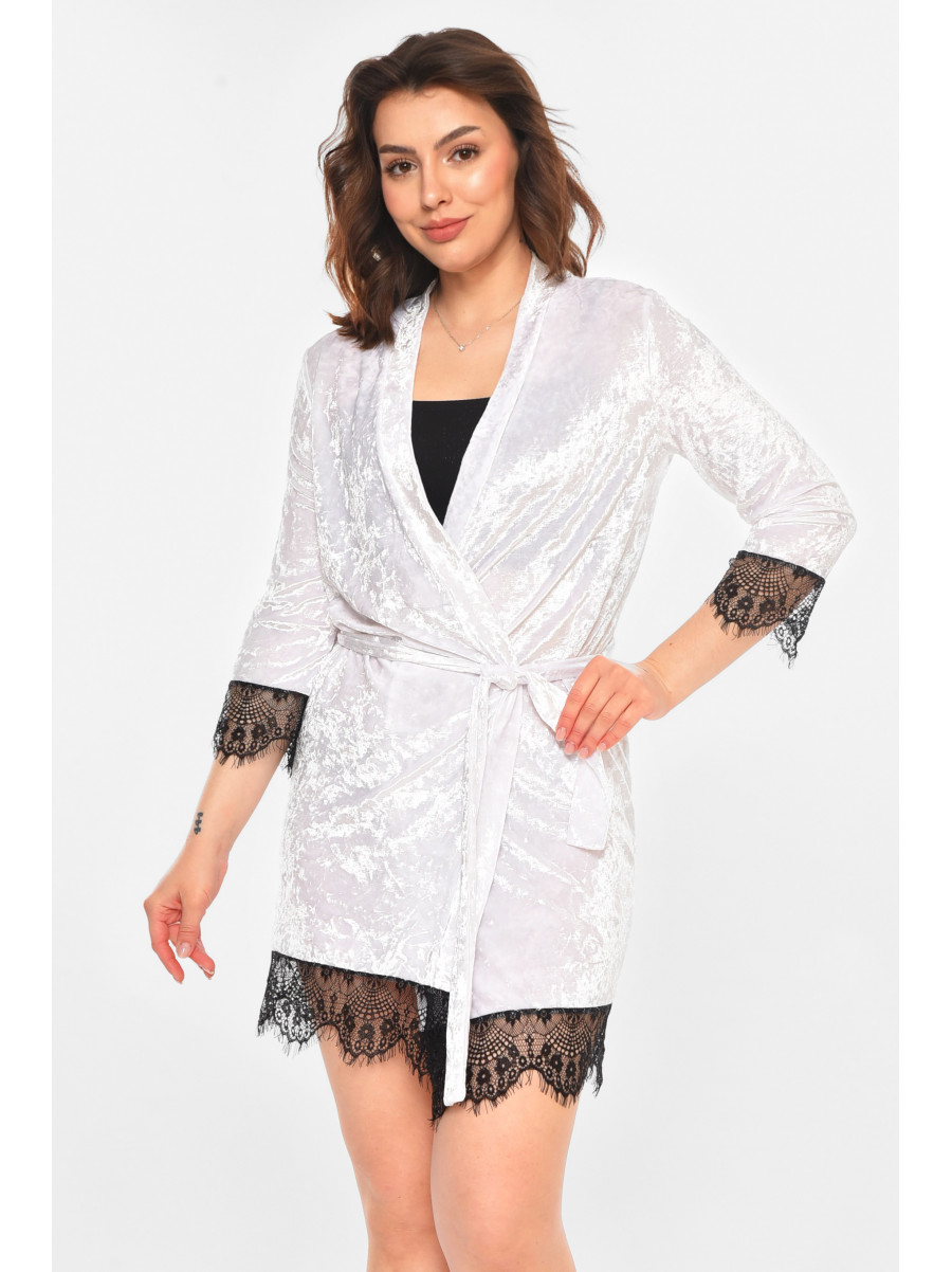Халат жіночий велюровий білого кольору М06 212278C