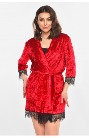 Халат женский велюровый малинового цвета М08 212279C