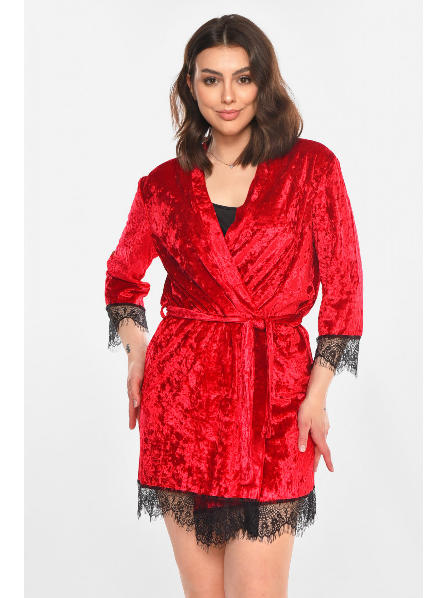Халат женский велюровый малинового цвета М08 212279C