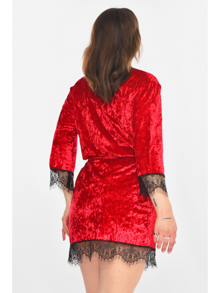 Халат женский велюровый малинового цвета М08 212279C