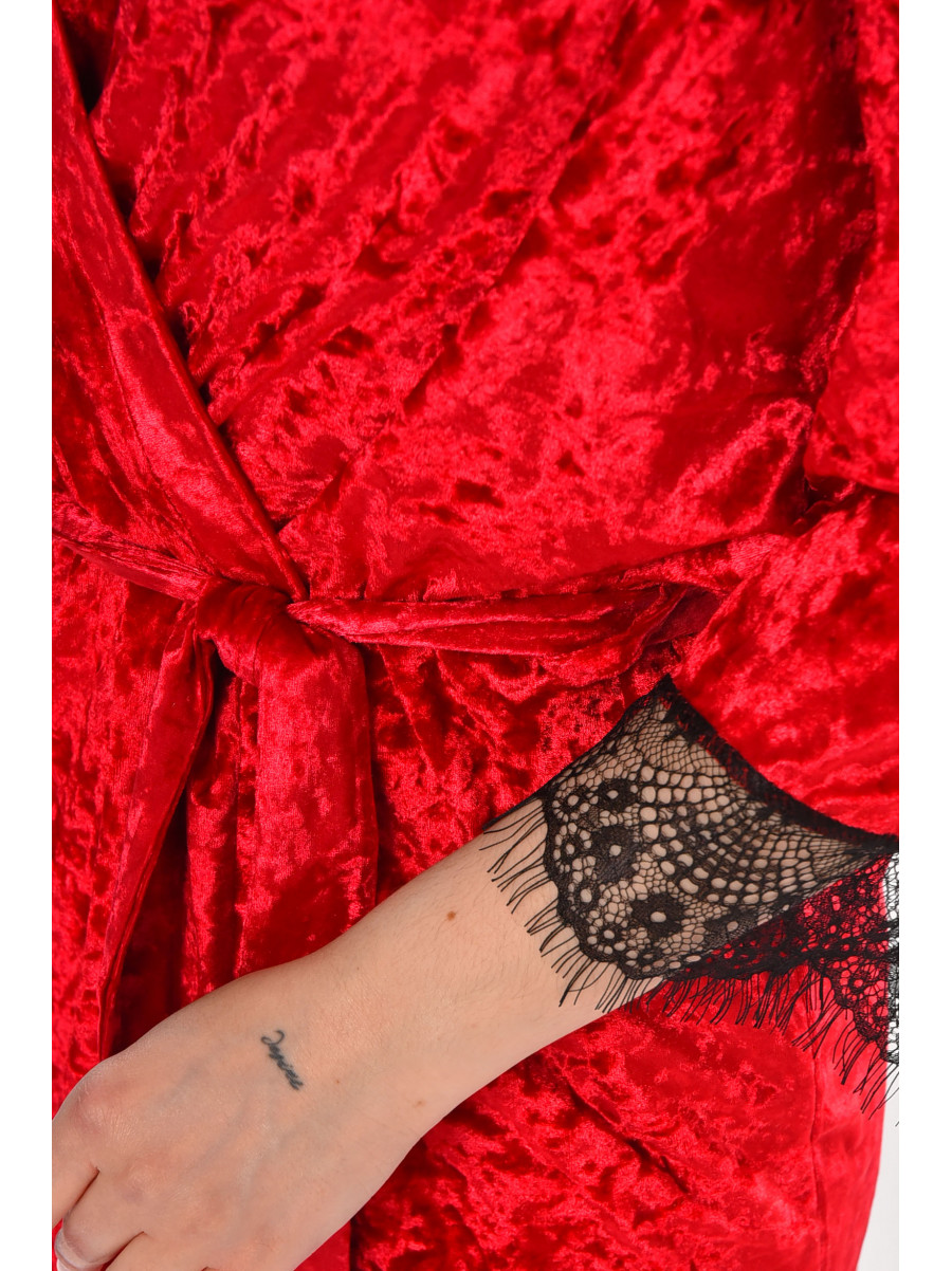 Халат женский велюровый малинового цвета М08 212279C