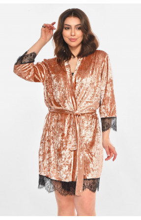 Халат женский полубатальный велюровый цвета мокко М06 212280C