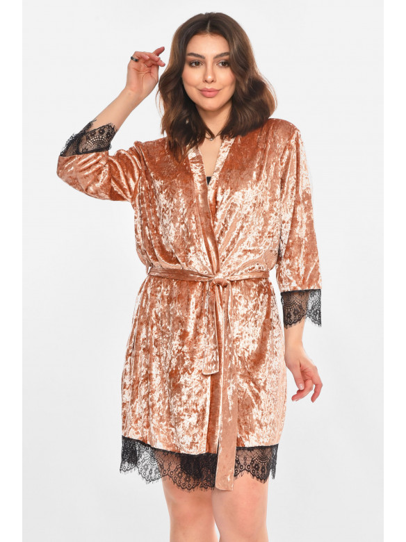 Халат женский полубатальный велюровый цвета мокко М06 212280C