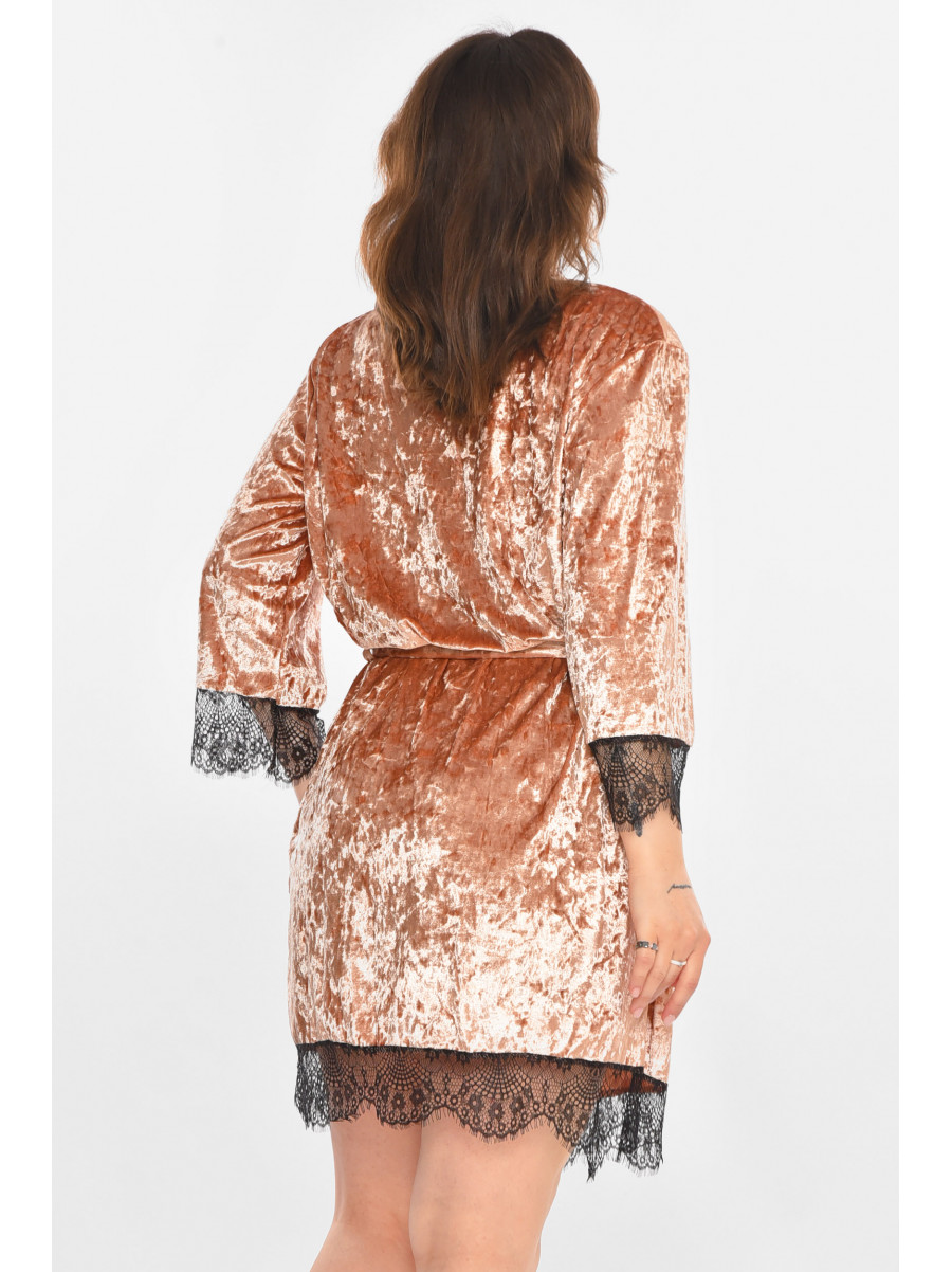 Халат женский полубатальный велюровый цвета мокко М06 212280C