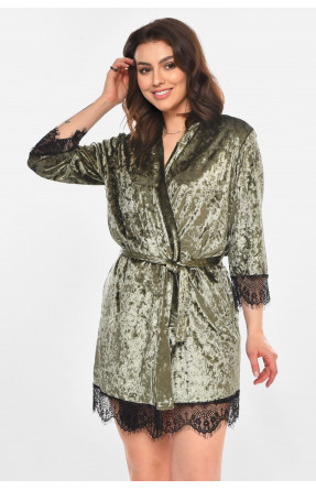 Халат женский велюровый оливкового цвета М08 212281C