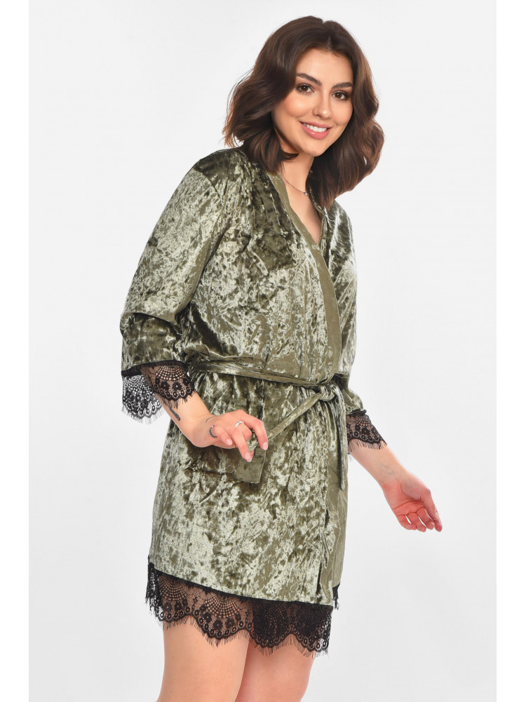 Халат женский велюровый оливкового цвета М08 212281C