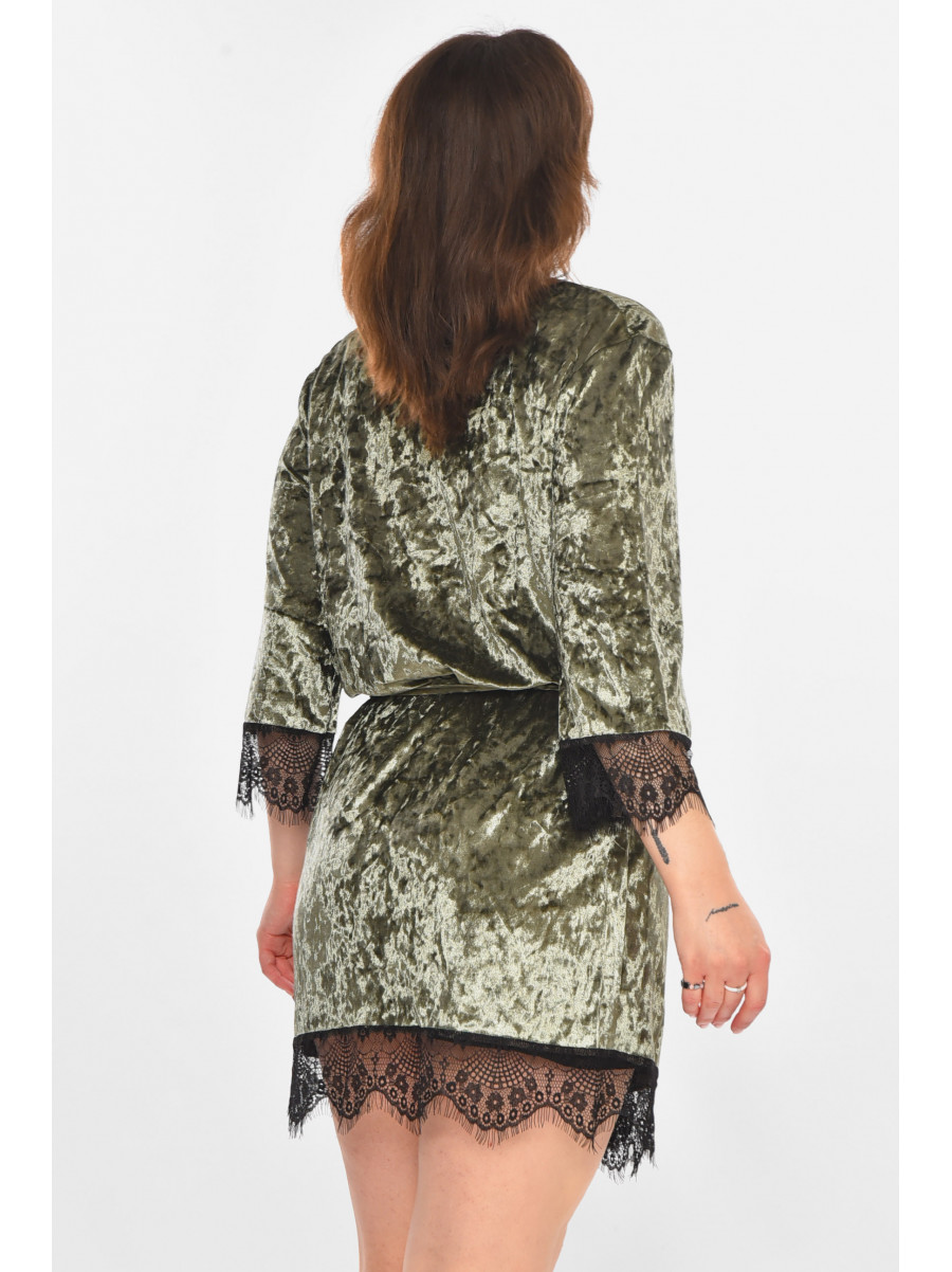 Халат женский велюровый оливкового цвета М08 212281C